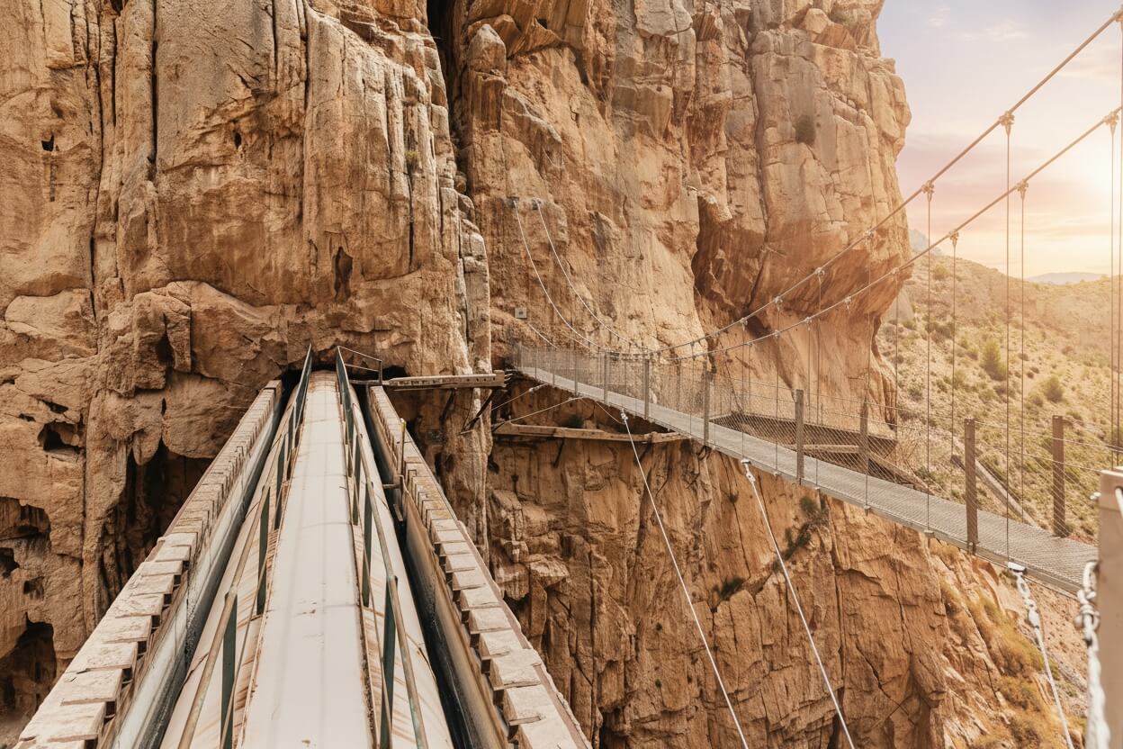 Caminito del Rey — pasarelă suspendată în Cheile Gaitanes, Málaga